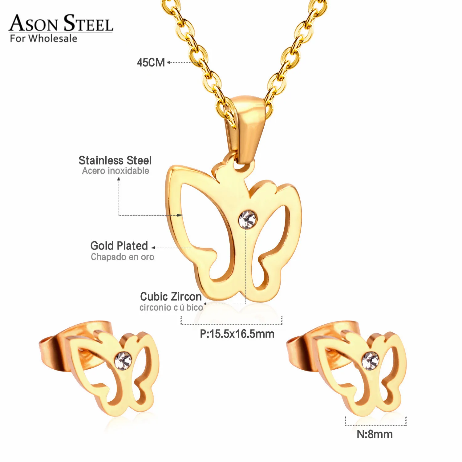 Асон сталь Шарм бабочка кулон ожерелье серьги для женщин ювелирные наборы мода