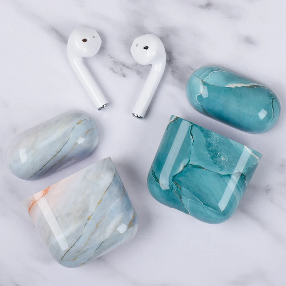 Чехол для наушников с мраморным рисунком Apple Airpods жесткий чехол из поликарбоната 2