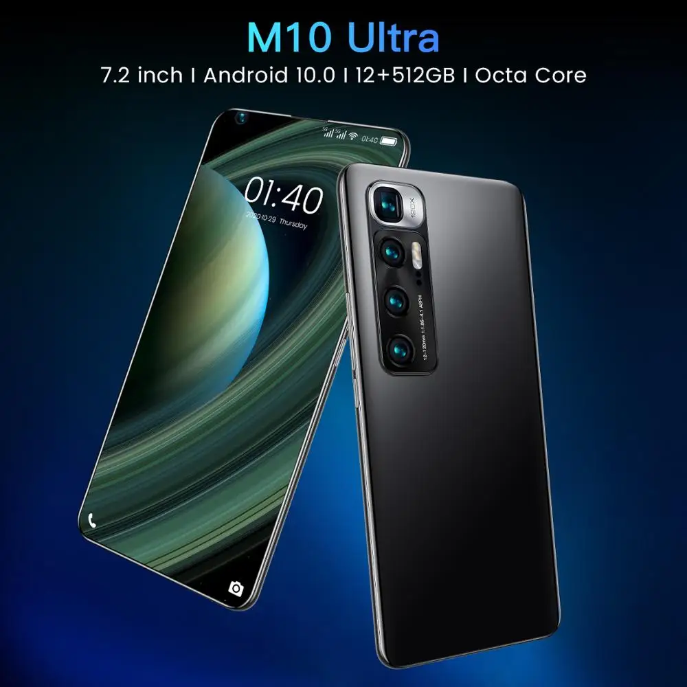 

Global Version 7.2 Inch M10 Ultra Smartphone 12+512GB 48MP Rear Quad Camera Cellphone Snapdragon 865 Android 10.0 Network Phone