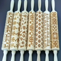 rolling pin wood embossed ilk snowflake xmas tree cat rolling bough christmas fondant biscuit rolling pin kitchen accessories