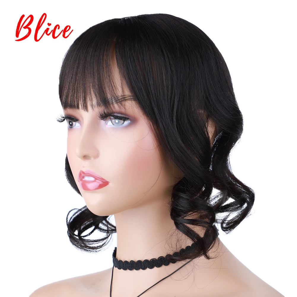 Blice For Women Synthetic Curly Hair Extensions Toppers With Bangs Clips In Hairpiece Natural Black Hairline Wig 16Inch | Шиньоны и