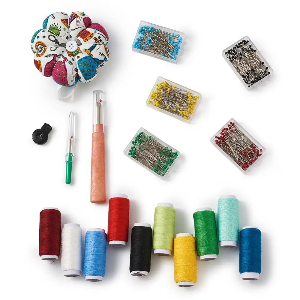 

Sewing Tool Sets with Cloth Needle Pin Cushions Stainless Steel Pins with Glass Pearl Head Seam Ripper Polyester Sewing Thread