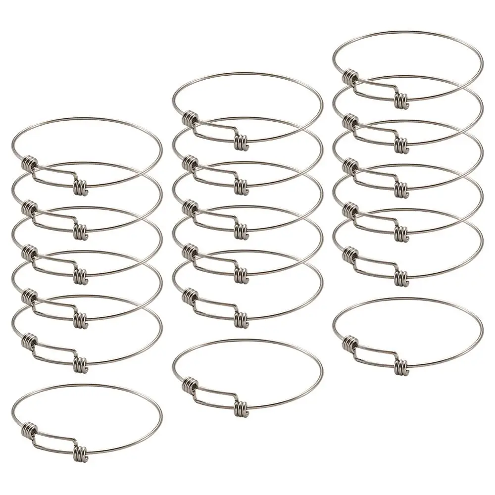 

15pcs 65mm 70mm Adjustable Stainless Steel Bangle Simple Silver Color Bracelets for DIY Charm Bangle Jewelry Makings Gift