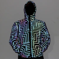 2021 new mens autumn reflective jacket adolescents color circuit pattern reflective hooded jacket