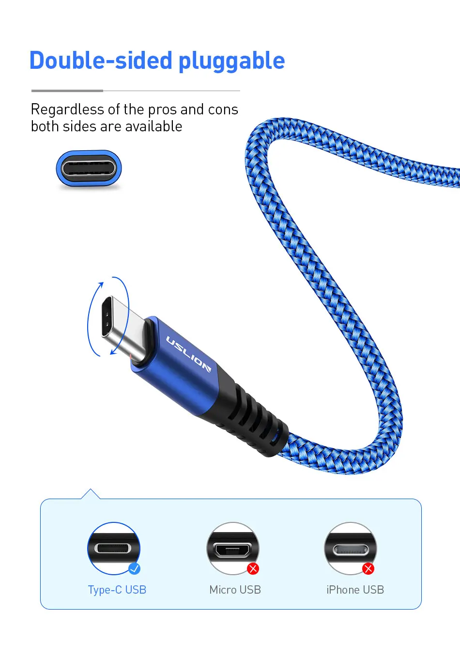 USLION 3A usb type C кабель для samsung S10 S9 S8 Быстрая зарядка type-C Телефон зарядный провод USB C кабель для Xiaomi mi9 Redmi note 7