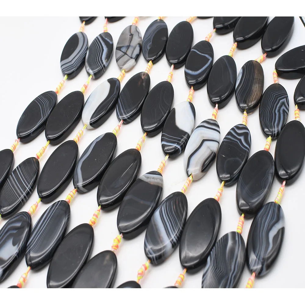 2strands/lot 49mm Natural Smooth Black stripe Oval Agate stone beads For DIY Bracelet Necklace Jewelry Making Strand 15