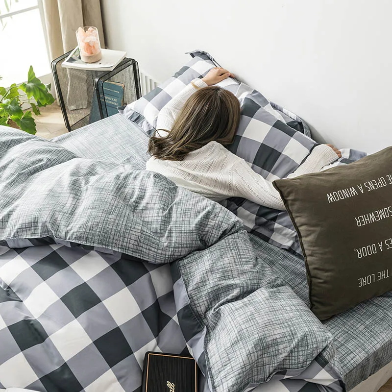 

3/4pcs bedding set New Geometric duvet cover set flat sheet black bed linen set leaf bed set AB side home decor grey bedclothes