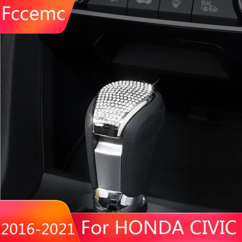 

For Honda Civic 10th Gen Modified Gear Head Decoration Patch Diamond Handle Gear Shift Knob Set Interior Accessories
