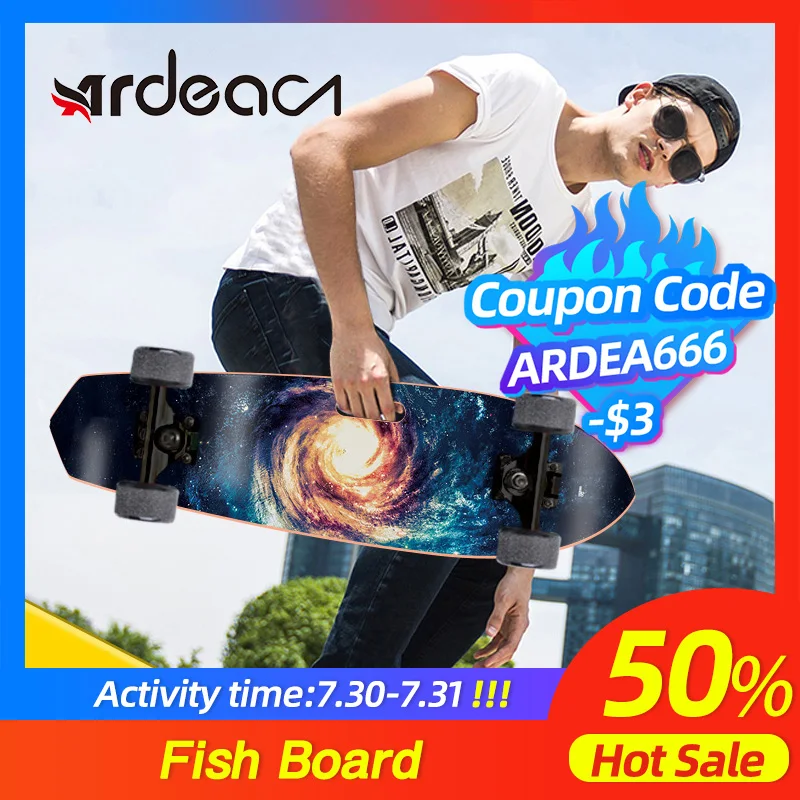 

ARDEA FishBoard 58*14cm/23in SkateBoard Russia Maple Wood Banana Fish Board Mini Cruiser Skate Board Outdoor Sports For Girl Boy