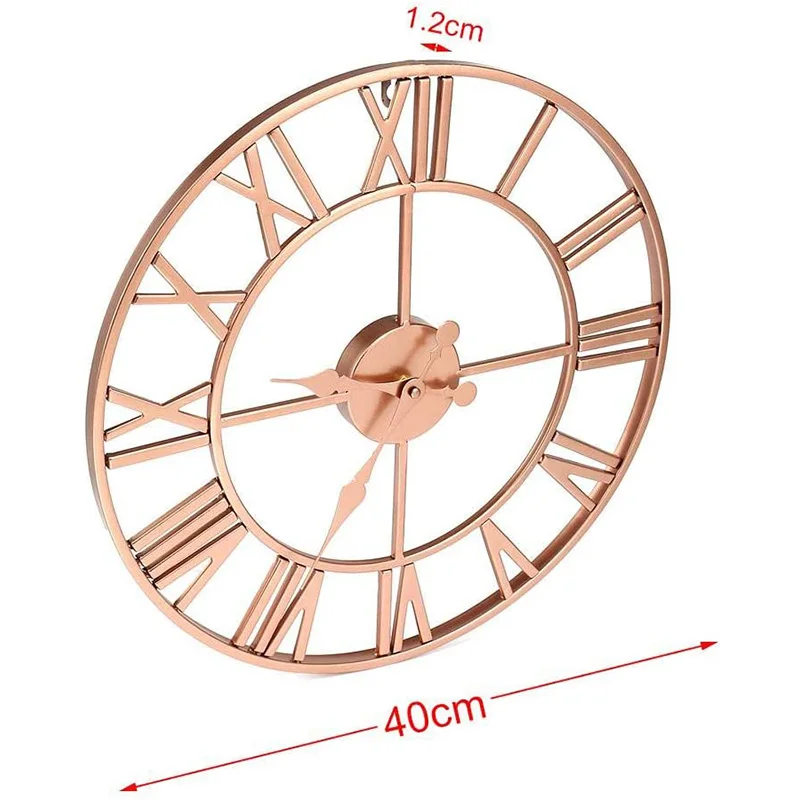 

Metal Rose Gold & Copper Roman Openwork Silent Clock European-Style Home Decorative Mute Wrought Iron Wall Clock 40cm