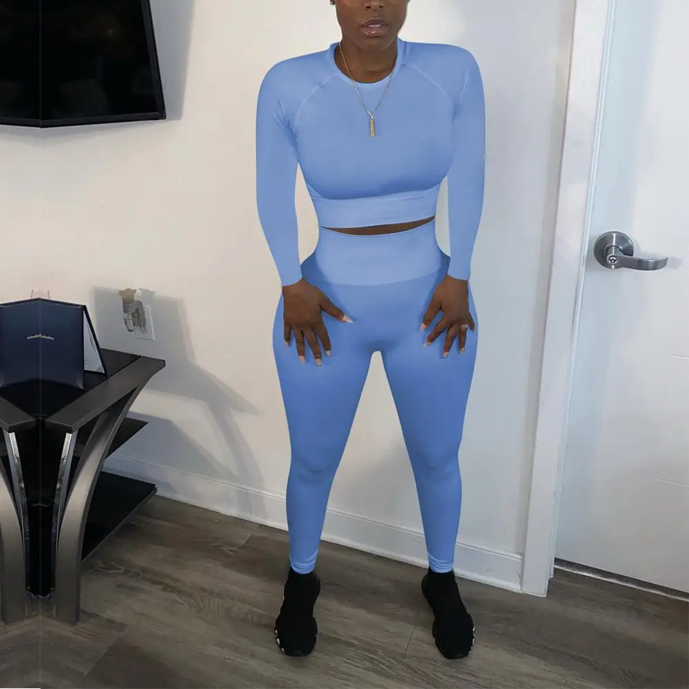 

Spring Women Sportsuit 2 Piece Set Shirt Crop Top + Long Pants Tracksuit Jogging Femme Streetwear Women Outfit Solid Color
