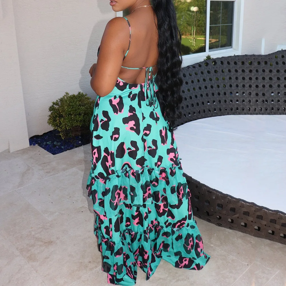 Cyan/длинное платье на бретельках с принтом Летнее сексуальное открытой спиной и