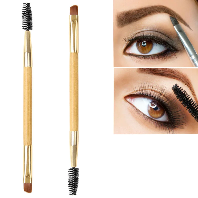 Двухсторонняя кисть для бровей + расческа кисточка с бамбуковой ручкой макияжа