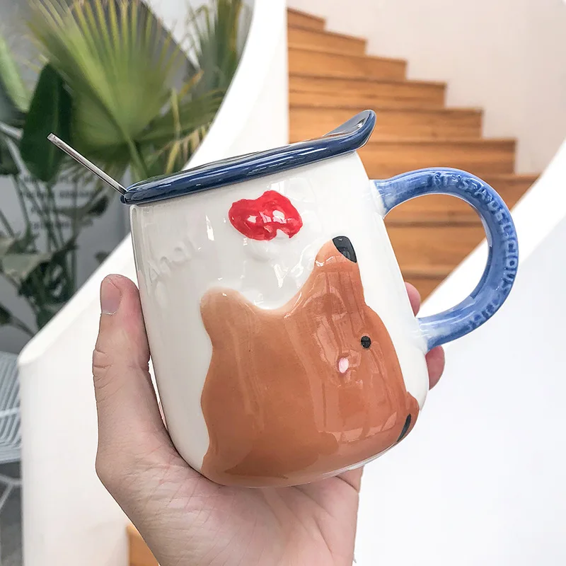 400 мл милые Мультяшные животные керамические кружки кофейная чашка с крышкой