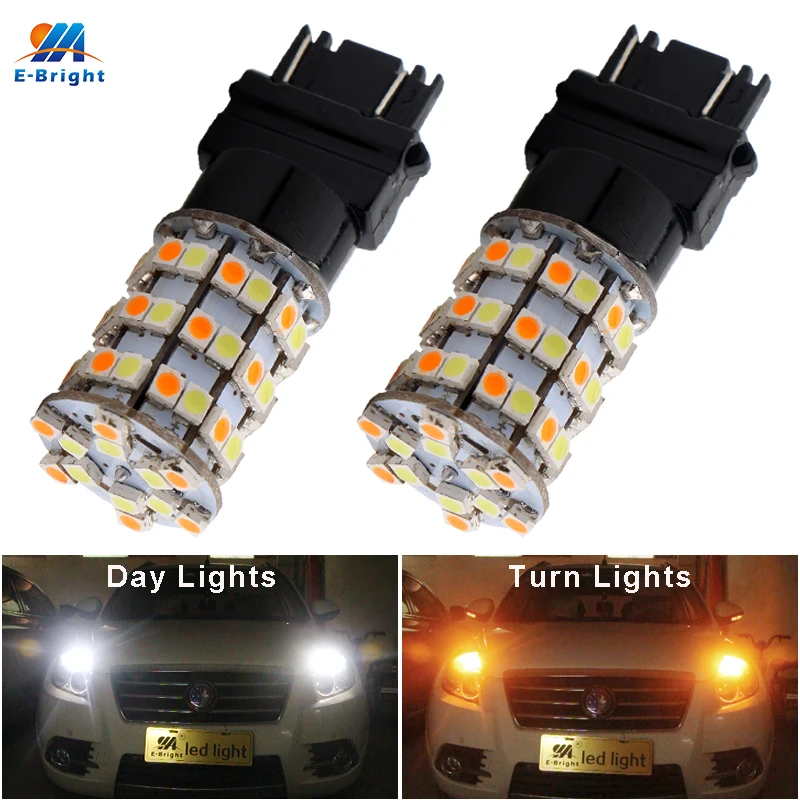 2 шт. светодиодный фонарь YM E Bright 3157 3528 60 SMD P27/5 Вт желтый/белый T25 ДХО функция