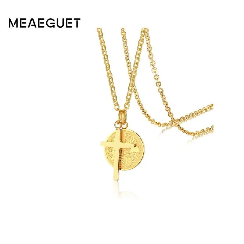 Винтажное ожерелье с крестом и королевой елизавидной монетой из нержавеющей