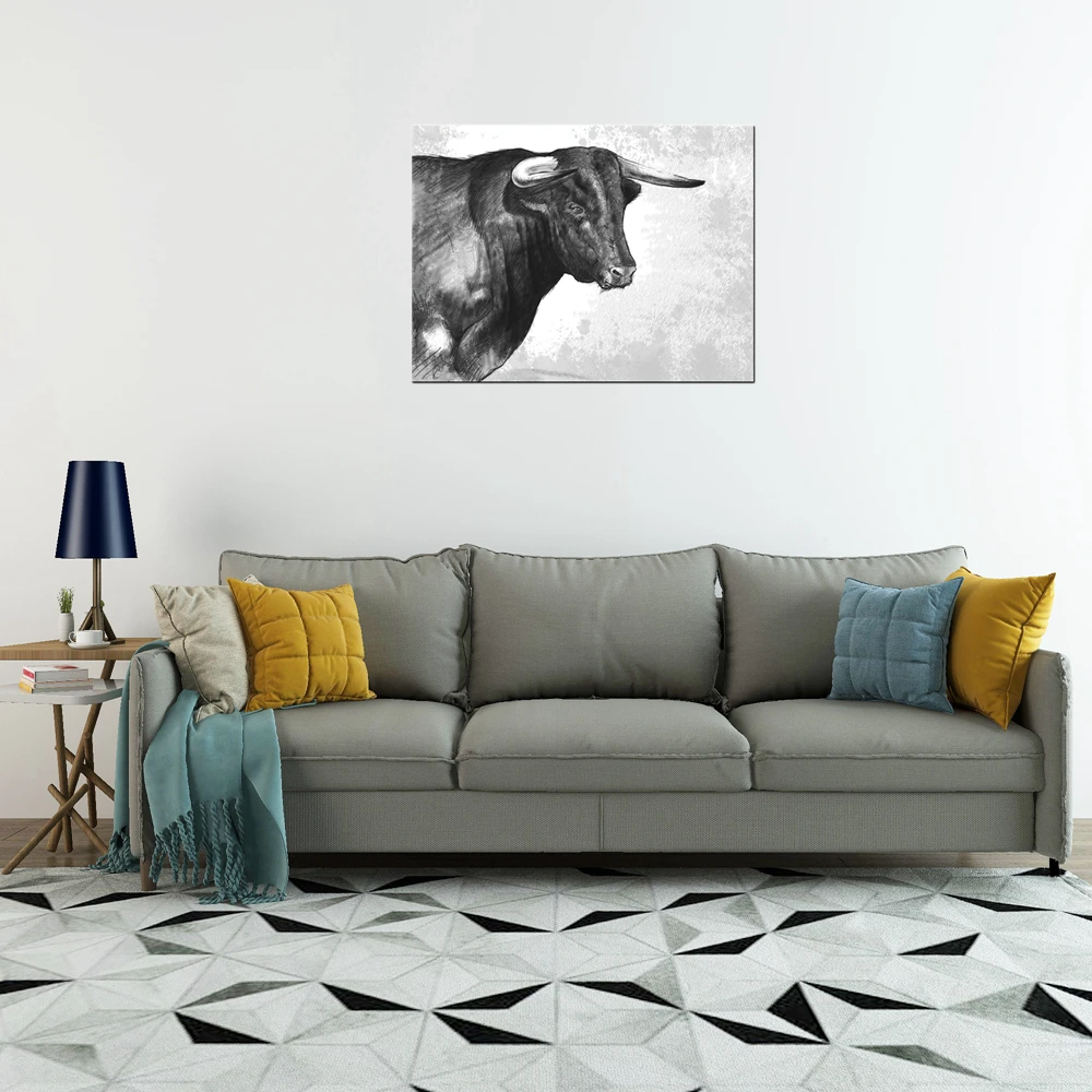 Настенная ретро Картина на холсте с изображением коровы и быка карандаш рисунок