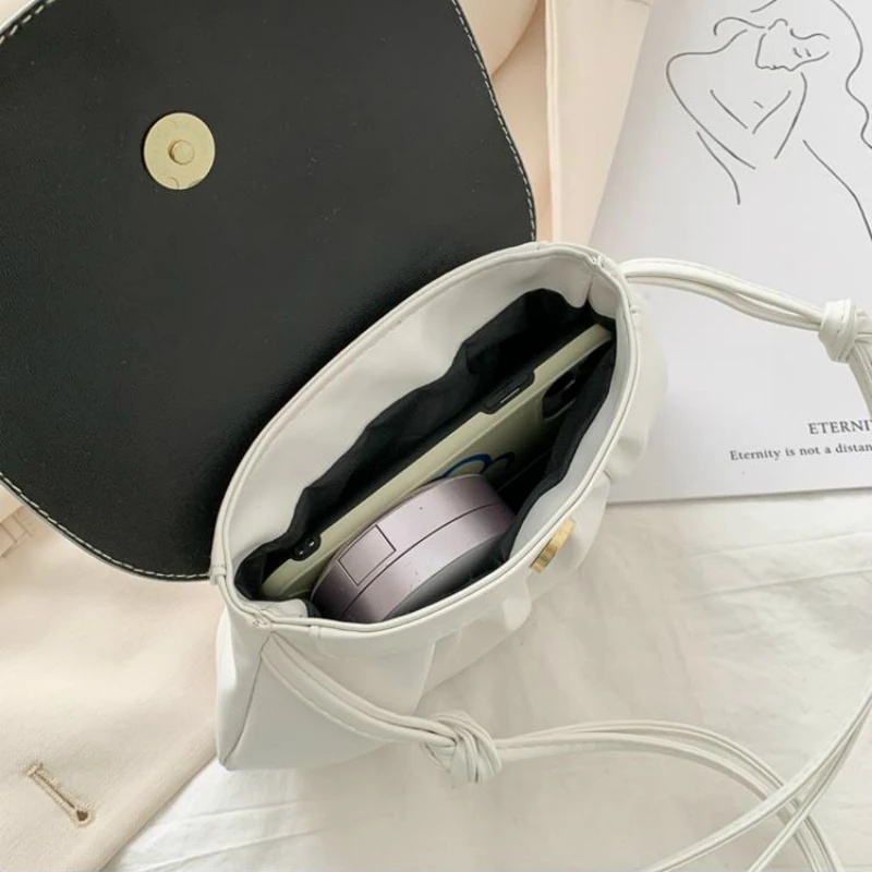 

Crossbody Bags Women Solid PU Leather Hobos Elegant Fashion Womens Shoulder Bags Mini Korean Style All-match Pleated French Chic