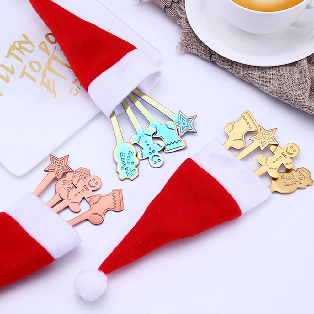 4 шт. рождественские ложки из нержавеющей стали для смешивания кофе и