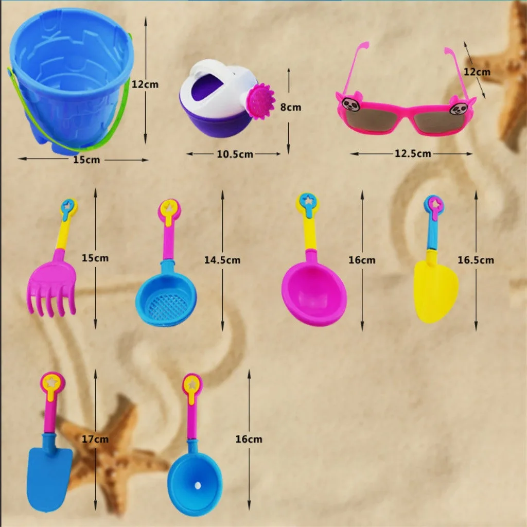 

9pcs Children's Beach Sand Toy Set Beach Bucket Watering Can Shovel Rake Mold Beach Toys Kit Summer Water Play Sandbox Tool Toys