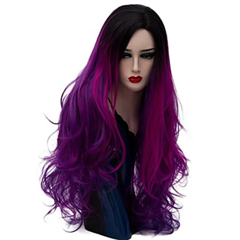 HAIRJOY Women Synthetic Hair Ombre Long Wavy Costume Cosplay Wig Purple Blue Green Pink Rainbow  23  Colors Available