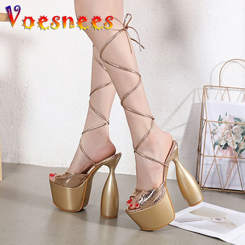 

Voesnees New Fashion Platform Ankle Cross Straps Wedding Sandals Club Female Thick-Soled Strange High-Heeled Party Dress Shoes