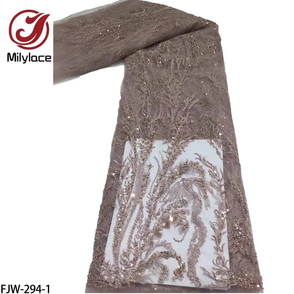 

Luxurious Sequin Bead Tube Embroidery Fabric High Quality Bead Embroidery French Mesh Tulle Lace for Evening Dress FJW-294