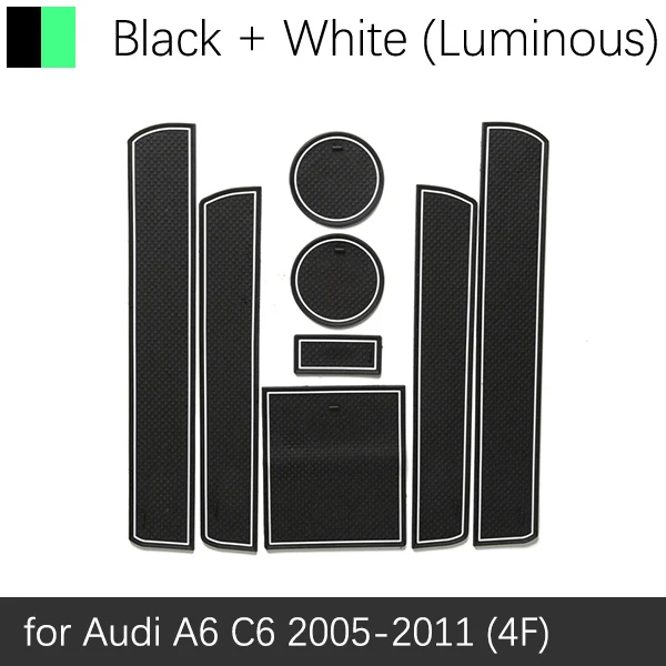 White Luminous Противоскользящие резиновые чашки подушки двери паз коврик для Audi A6 C6 4F RS6 S6 S линия RS 6 2005~ 2011 2007 2010 аксессуары коврик для телефона - Название цвета: White Luminous