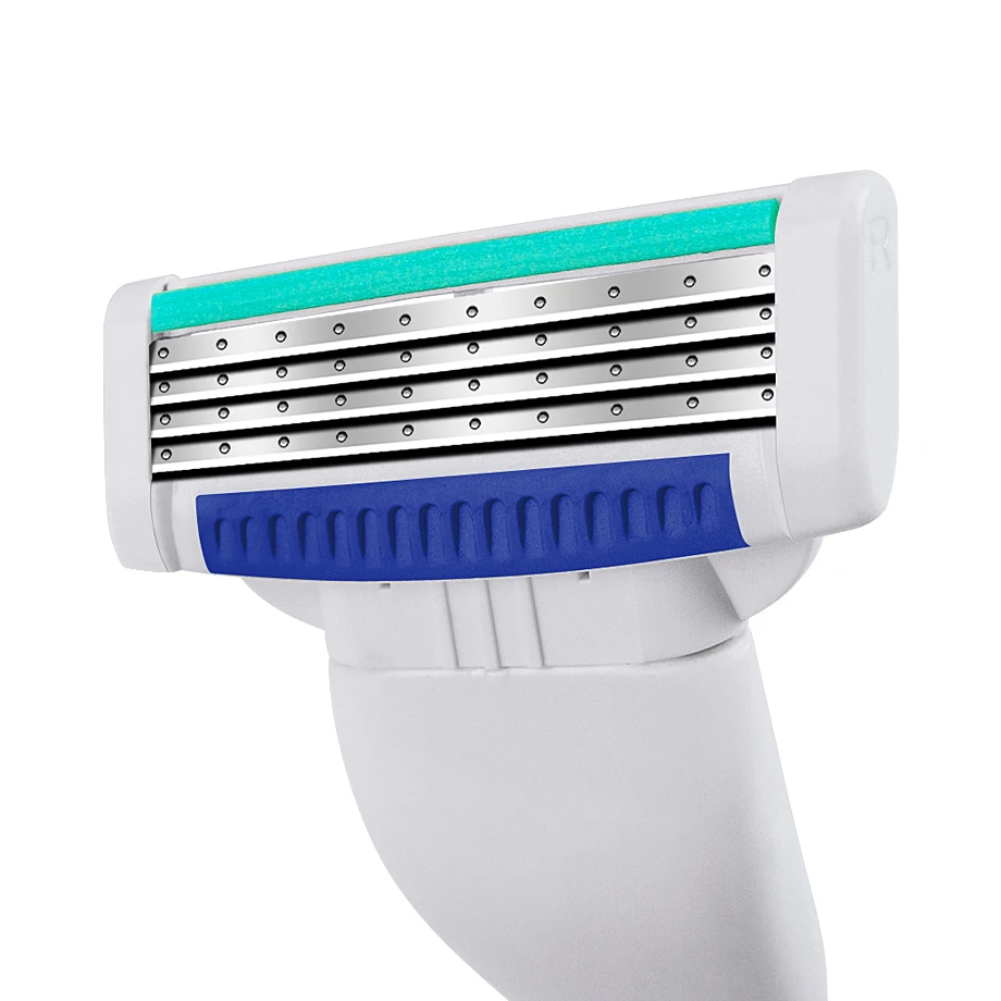 

IGUETTA2021 New Men's Four-Layer Blade Razor Comfortable Painless Razor Blade Replaceable White and Blue FaceShaver
