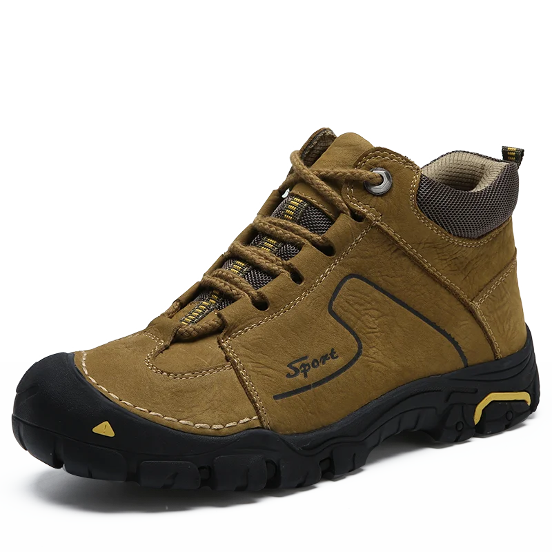 Zapatos de exterior de cuero genuino para hombre, Botas de senderismo impermeables, zapatillas de escalada de montaña, de invierno