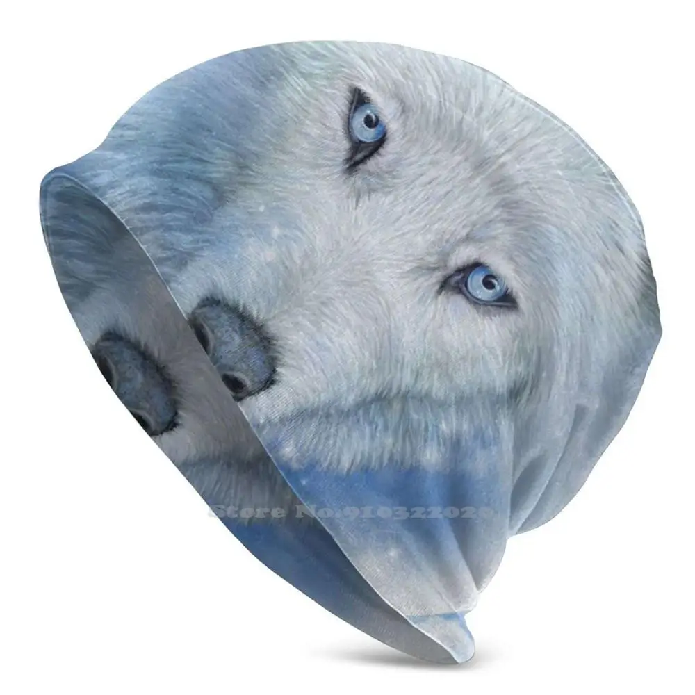 

White Knit Beanie Hat Men'S Winter Hats Warm Wolf Art White Wolf Art Spirit Wolf Art Art Moon Art Animal Art Wolf Totem Art