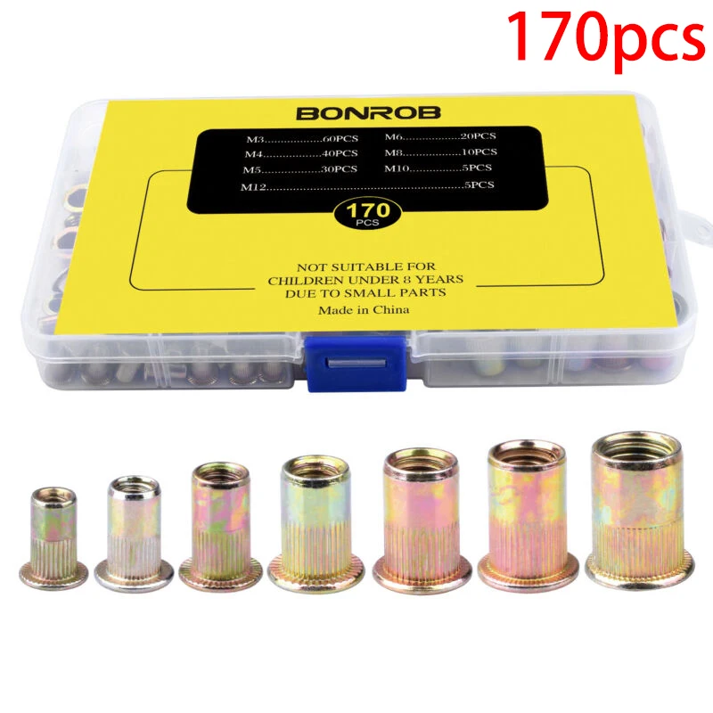 

170 Pcs/lot Nut Rivet Threaded Insert Tool Kit Nutsert Riveter Hand Riveting M3-M12 New Arrivals Accessories