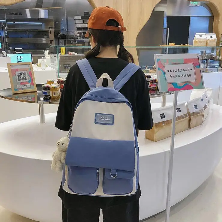 

Нейлоновый водонепроницаемый рюкзак в Корейском стиле, повседневная цветная Студенческая школьная сумка, универсальный уличный дорожный ...