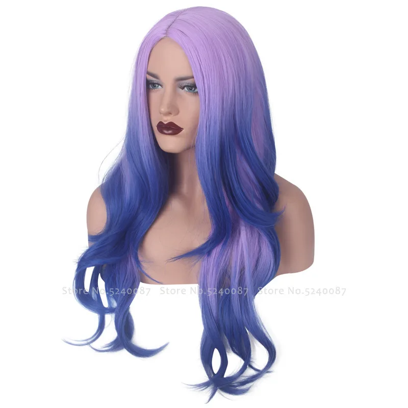 Женский фиолетовый синий парик сексуальные длинные волосы для сцены готические
