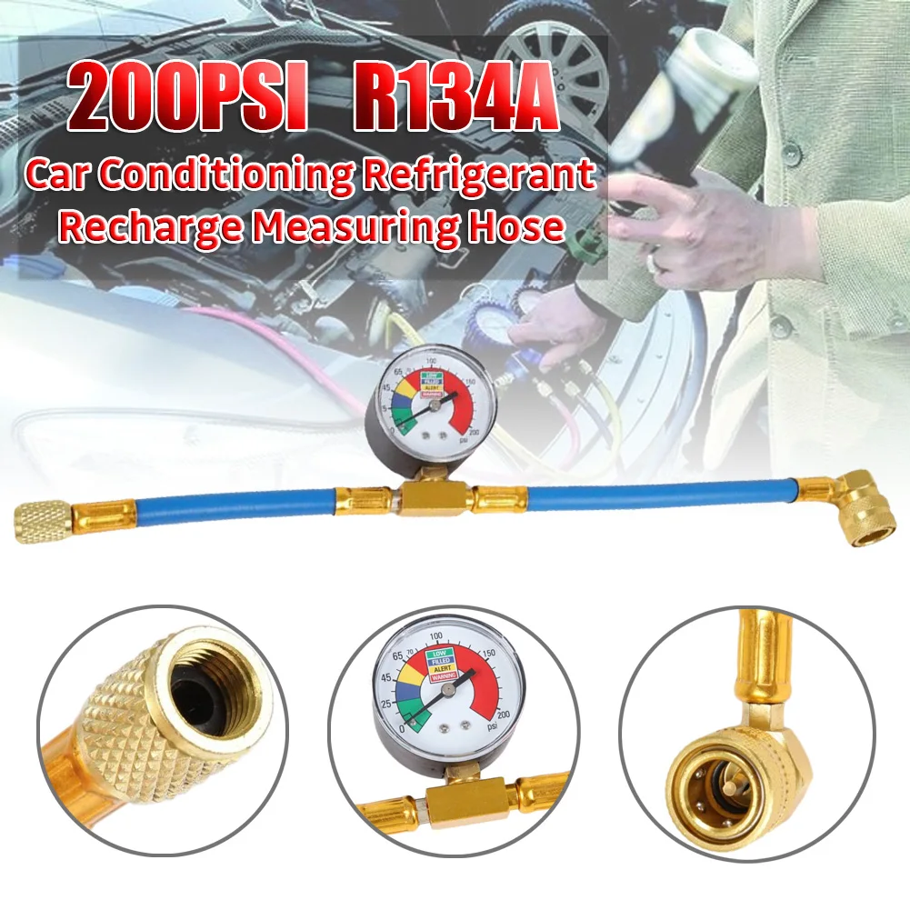 

200PSI Car AC Air Conditioning R134A Refrigerant Recharge Measuring Hoses With Pressure Gauge for automotive air conditioning
