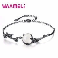 top brand trendy bracelets bangles for female femme 925 silver elegant plum blossom black gun white crystal charm wristbands