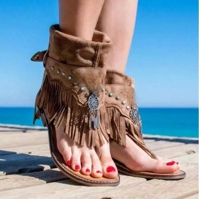 

2021 Summer New Women's Fashion PU Leather Tassel Holiday Beach Sandals Personalized Leisure Sandals Fashion Hot Sale AQ017