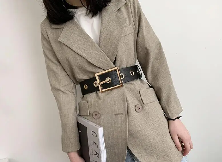 Women's runway fashion genuine leather gold buckle Cummerbunds female Dress Corsets Waistband Belts decoration wide belt R1188 |