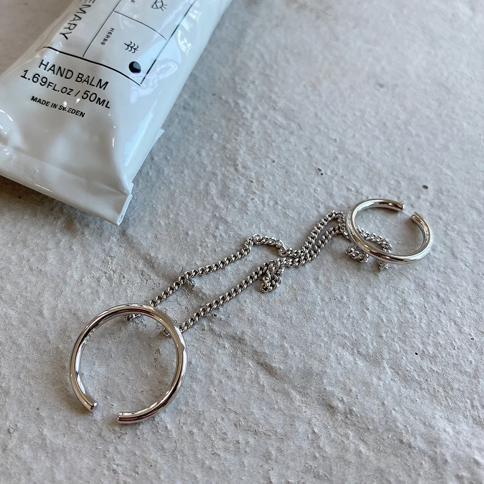 

European Celi French style Korean jewelry 925 sterling silver ring fashion double chain ring