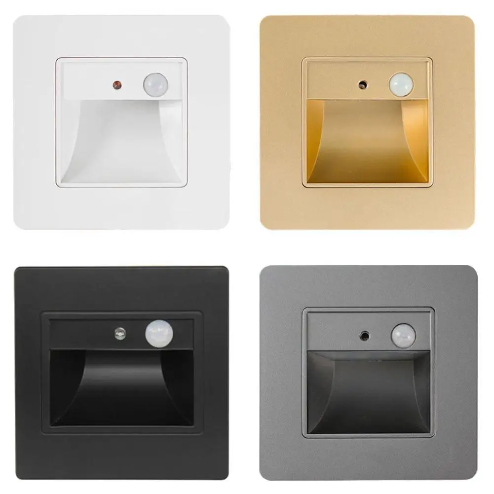 

Motion Sensor Recessed LED Stair Pathway Wall Lamp Human Body Induction Stairway Footlight Corner Wall Lamp