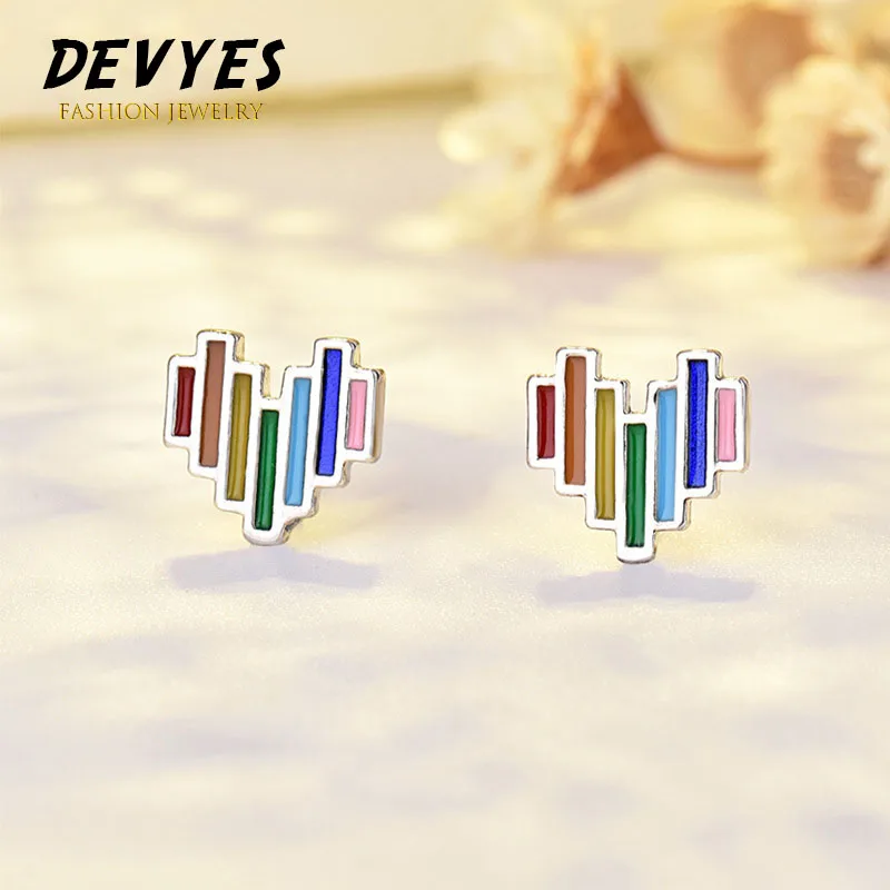 

New Colorful Heart Earring Korean Simple Personality Jewelry Temperament Rainbow Love Student Earirng Female