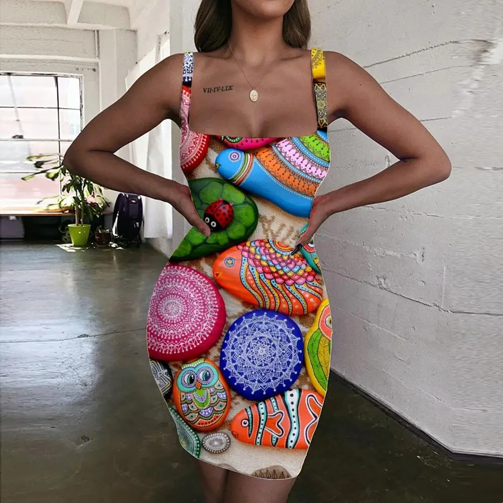 

KYKU Animals Dress Women Graffiti Vestido Sexy Colorful Sundress Art Bodycon Dress Womens Clothing Plus Size New Korean Style