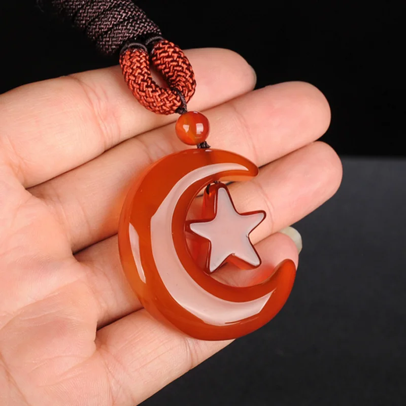 

Natural Chalcedony Star Moon Pendant Necklace Drop Shipping Lucky Amulet Sweater Chain For Women Men