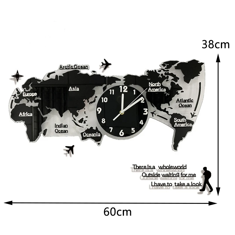 

3D World Map Wall Clock Digital Modern Hanging Clock Quiet Acrylic Home Office