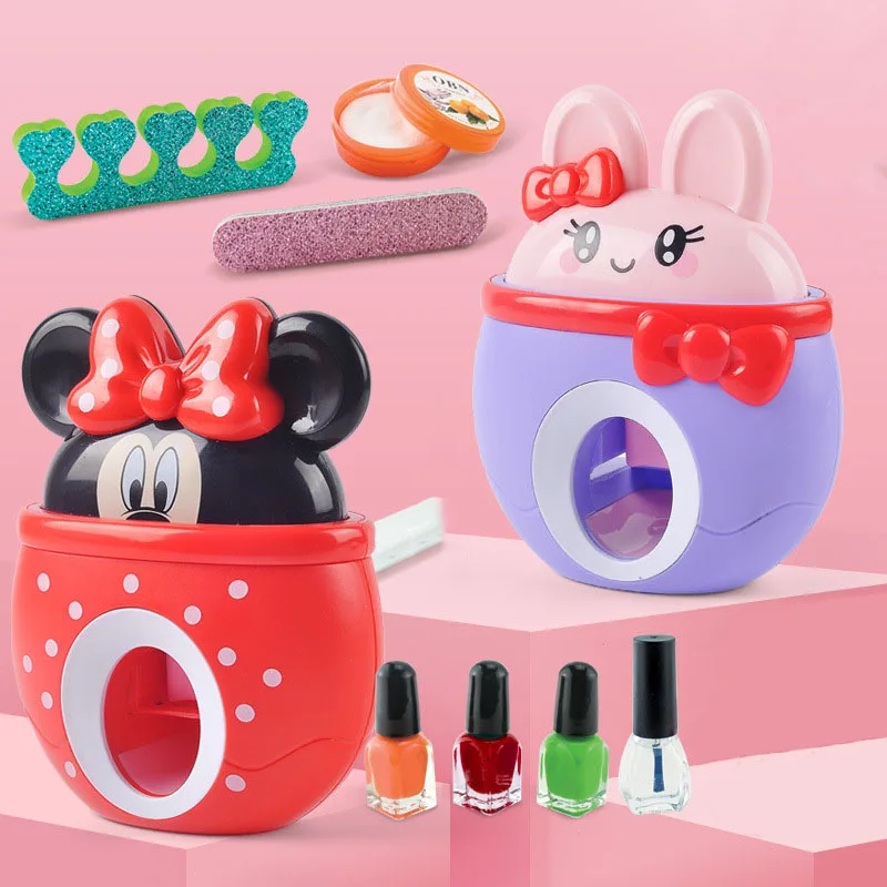 

Disney Mickey Mouse Makeup Set Children's Cosmetics DIY Nail Machine Cartoon Anime Figure Minnie Girl Nail Polish Beauty Toy