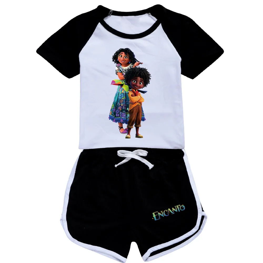 Kids Cartoon Encanto Mirabel Clothes Summer Cotton Short Sleeve Sport Suits Anime Cosplay Costume Girls Tops Pants Sets Pajamas