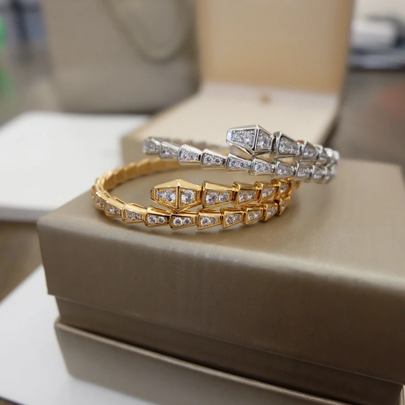 

925Sterling Silver snake Bracelet BV Inlaid diamond Bracelet Rose Gold original Boutique Jewellery Christmas presents