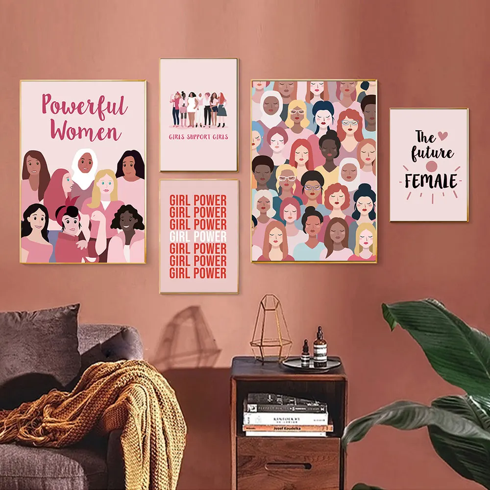 Женского плакат для детской арт Для женщин Мощность ручной Wall Art Холст Живописи