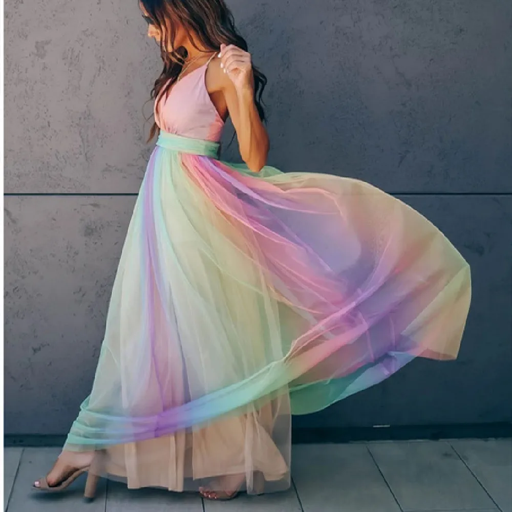 Разноцветное бикини накидка сексуальное без бретелек летнее макси платье для