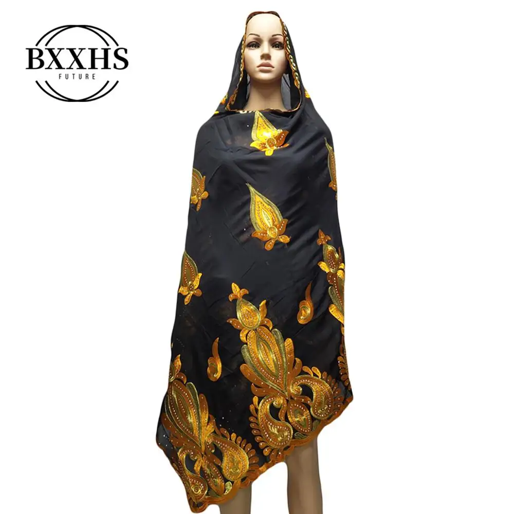 Африканская Женская шаль мусульманская вышивка хлопок шарф хиджаб
